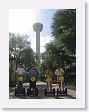 Segway posing in front of the Tower of the Americas which was built for the 1968 Hemisfair international exposition.