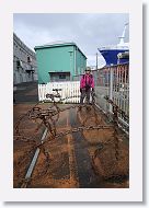 Bike racks made from anchor chain along the harbor.