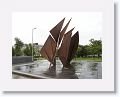 A metal sculpture in the Galway town center depicting the sails of the Irish Hooker, a traditional fishing boat designed to handle the strong seas of the North Atlantic
